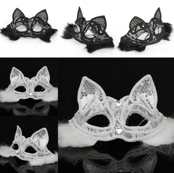 Maschera di pizzo di volpe di Halloween party dance festival principessa maschera di gatto sexy Il colore bianco e nero è opzionale FP16