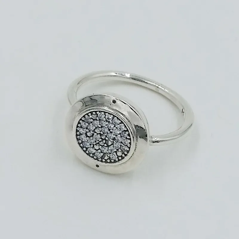 Klasyczny design Autentyczne srebro próby 925 PIERŚCIONKI Kompatybilny krój Biżuteria Pandora z logo Okrągły dysk CZ wybrukowany pierścionek