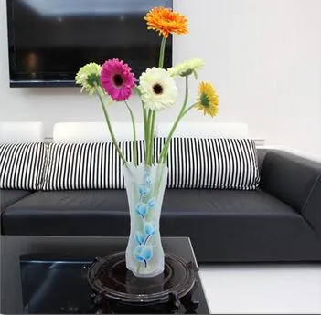 400pcs 12 * 27cm Creative Clear Eco-Friendly Foldbar Folding Flower Pvc Vase Unbreadable Reusable Home Wedding Party Decoration