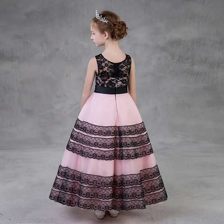 2018 Country Flower Girls Dresses For Weddings Princess Jewel Bow Sleeveless Sashes Long Lace Little Kids Holy First Communion Dress Custom