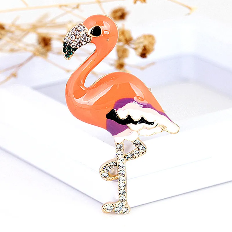 Stunning Austria Crystals Cute Bird Brooch Vogue Lady Garment Jewelry Accessories Elegant Clothes Flamingo Broach Pin For Party