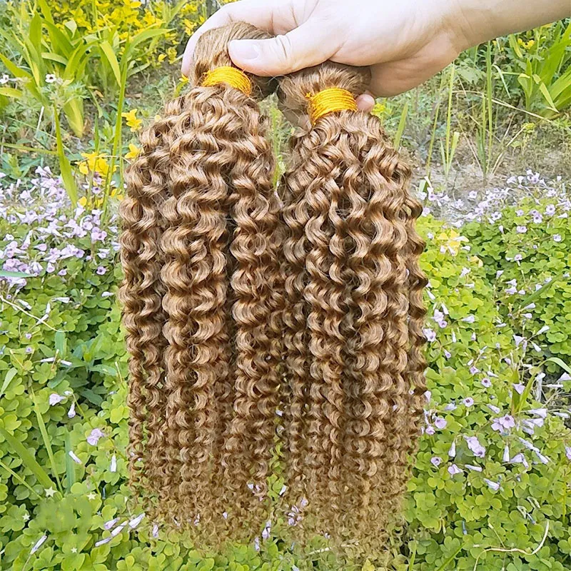 Färgat Peruvian Hair 3 Bundlar Kinky Curly Billiga 27 # Honey Blonde Hair Extensions Brasilianska Peruanska Malaysiska Virgin Mänskliga Hårväv