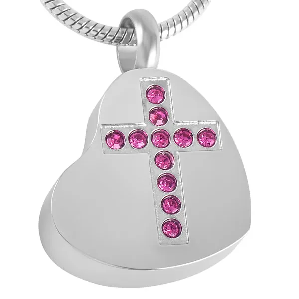 IJD8354 Memorial Urn Halsband Rostfritt stål Crysatl Cross Inlay Heart Shape Cremation Lockets för aska