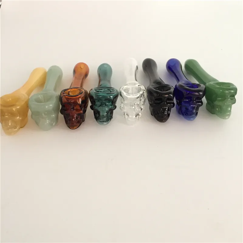 Pyrex Oil Burner Pipes Thick skull Smoking Hand spoon Pipe 3.93 inch Tobacco Dry Herb For Silicone Bong Glass Bubbler