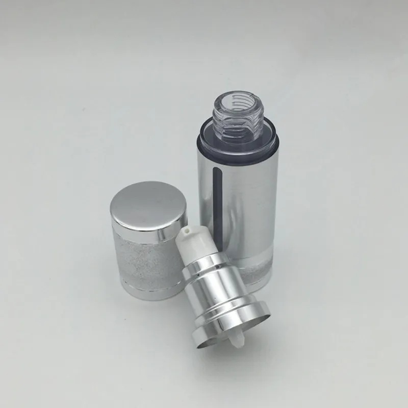 Silver Airless Vacuum Pump Lotion Bottle With White Cap Cosmetic Containers 15ml 30ml 50ml 80ml 100ml F515