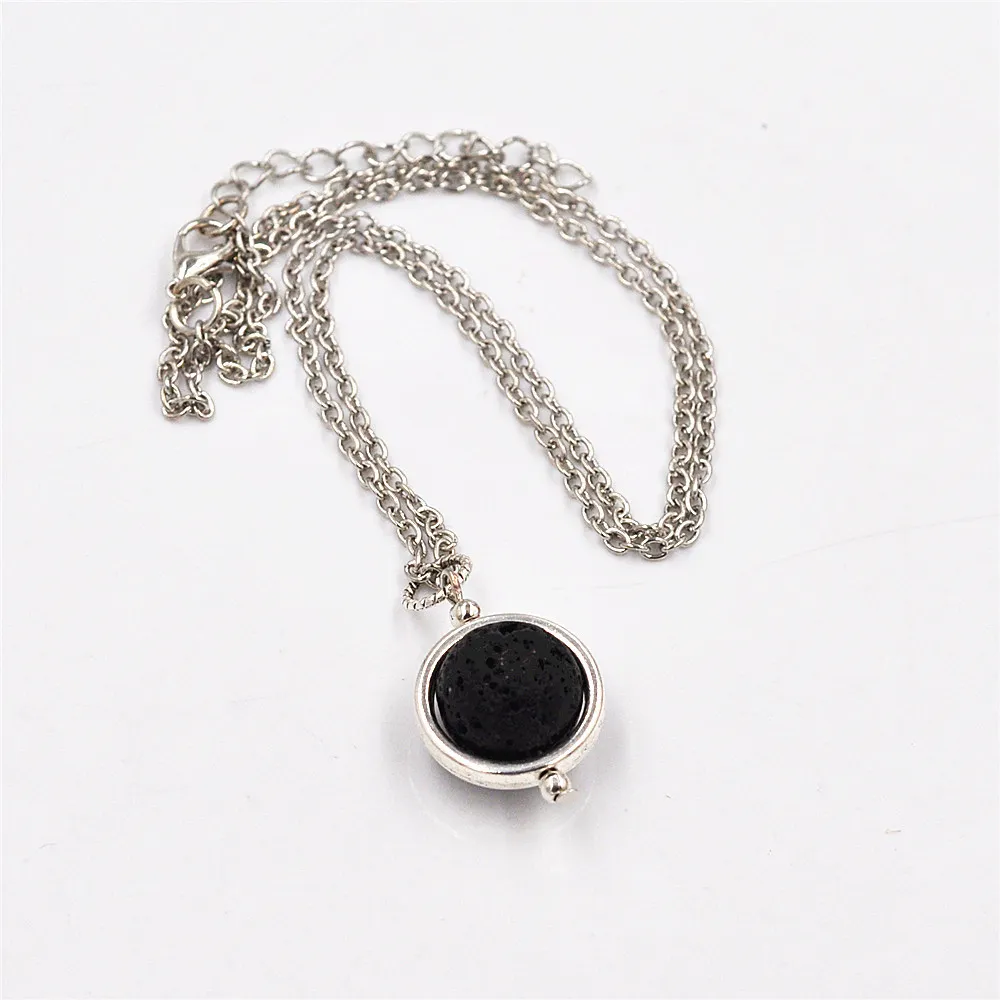 14mm Lava-rock Bead Pendant Necklace Aromatherapy Essential Oil Diffuser Necklace Black Lava Pendant Jewelry For Women