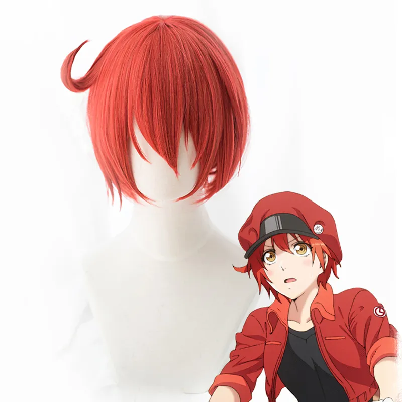 Novas células no trabalho cosplay peruca erythrocyte vermelho globo vermelho neutrófil plaqueta sintética hataku saibou cosplay wigs + wig boné