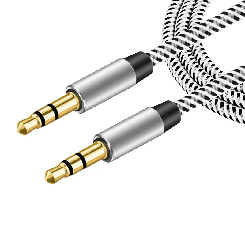 3,5 m nylonjack aux-kabel 3,5 mm till 3,5 mm 1,5 m ljudkabel hane till hane-kabel Guldkontakt Bil aux-sladd för iphone Samsung xiaomi Huawei