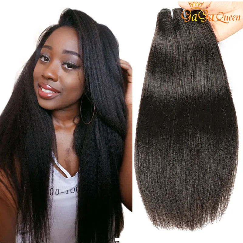 Brazilian Kinky Straight Hair Bundles 9A Unprocessed Virgin Brazilian Yaki Straight Human Hair Weave Bundles Coarse Yaki Hair