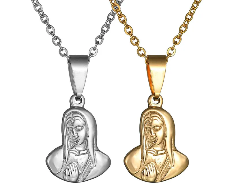 Nouvelle arrivée 316 en acier inoxydable religieux catholique pendentif collier bijoux argent or mère prière la vierge marie chaîne bijou pour les femmes
