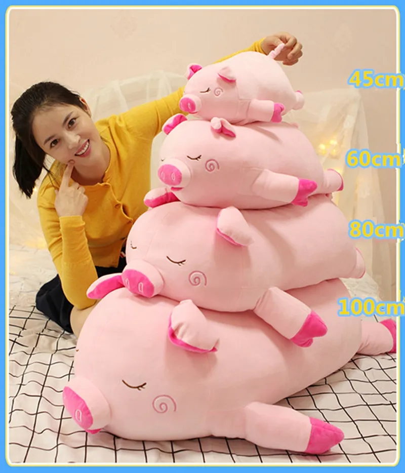 Dorimytrader Kawaii Porco Rosa Brinquedo de Pelúcia Grande Macio Dos Desenhos Animados Gordo Piggy Boneca de Pelúcia Animais Travesseiro para Presente de Menina 80cm 100cm DY502493264160