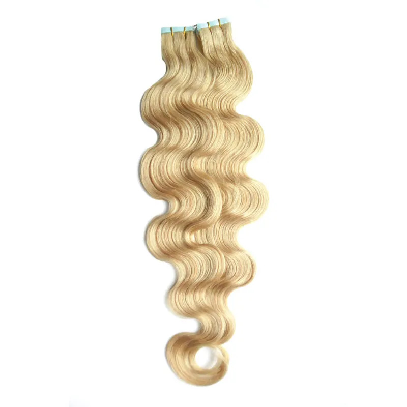 Nastro nelle estensioni dei capelli 100G Vergine brasiliana dell'onda del corpo Remy Hair PU Nastro di trama della pelle nelle estensioni dei capelli umani 613 Candeggina bionda