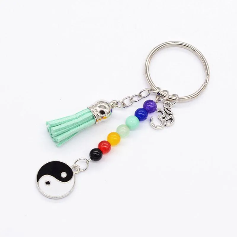 Nouveau Yoga Yinyang 7 Chakra Perle Porte-clés Porte-clés Inspiré Bijoux De Mode pour Femmes Cadeau