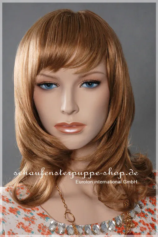 Peruka żeńska średnia długość falista jasnobrązowa kobieta głowa włosów