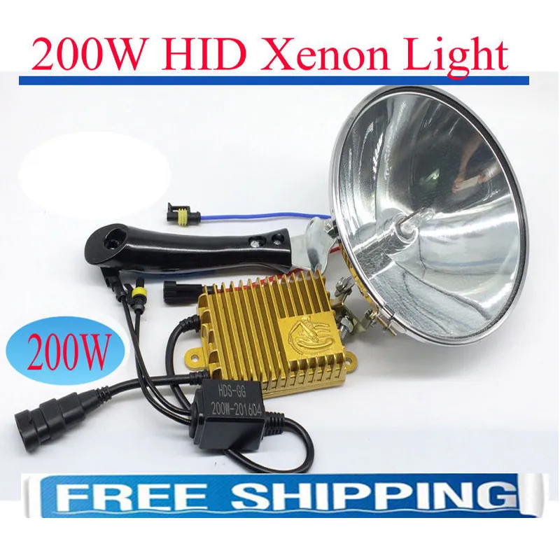 High Power 200W HID Xenon Headlight HandHeld 18CM Spotlight Driving Lights Hunting Camping Headlamp Lamp Bulbs Force