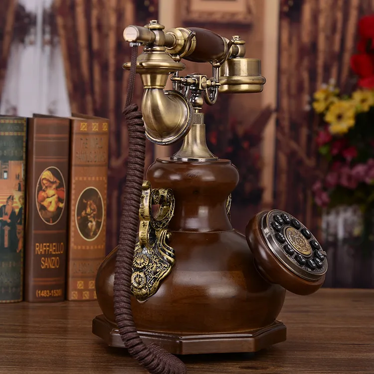 Retro Home Telephone: Mu Yuzhen Solid Wood European From
