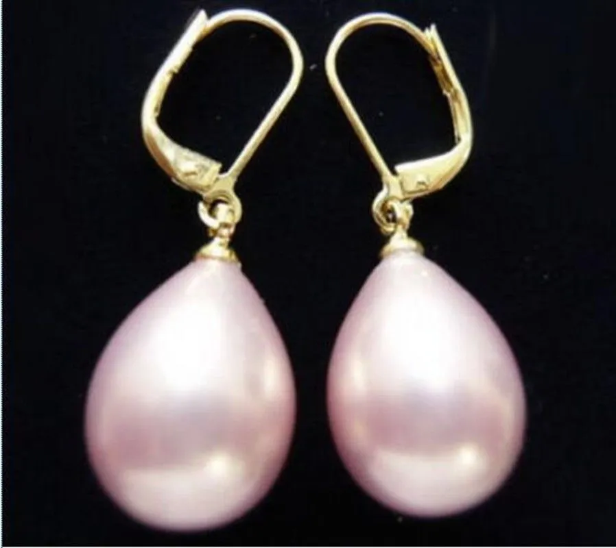 12x16mm Eccellente Rosa South Sea Pearl Pearl Drop 18KGP Orecchini a gancio