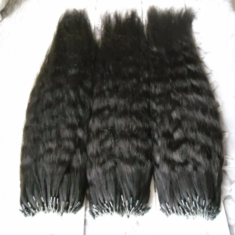 Extensions de cheveux Yaki Micro boucle grossière 300g Extensions de cheveux crépus droites Micro boucle anneau 300s Extensions de cheveux Yaki Micro perle