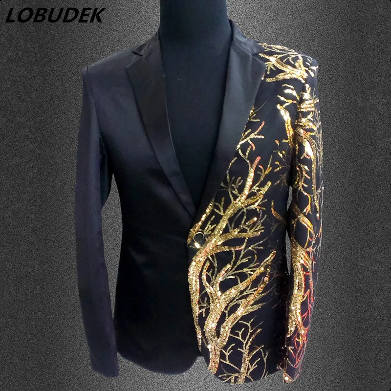 Chaqueta de moda para hombre, ropa de cantante y bailarina, blazer personalizado con lentejuelas para escenario, traje para fiesta de graduación, abrigo, disfraces de concierto de estrella de bar, disfraz de club nocturno