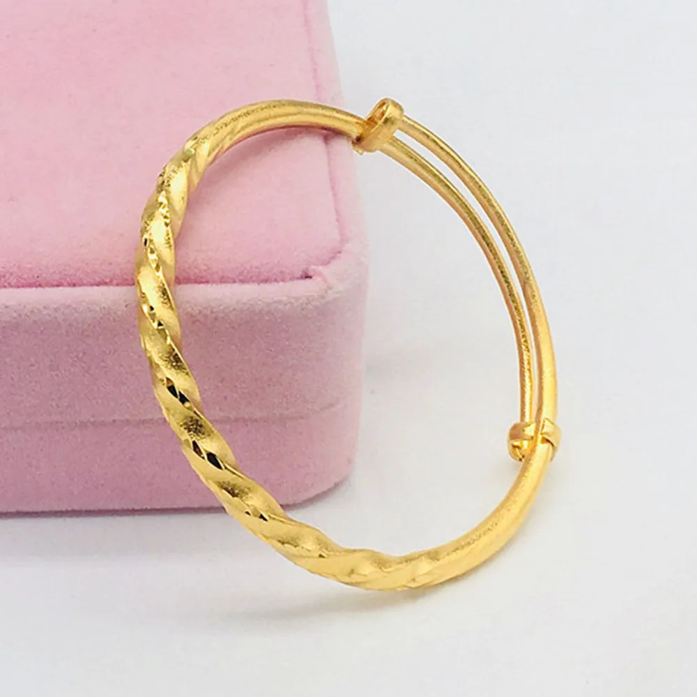 Twisted Womens Bangle Sólida 18k Amarelo Ouro Cheio Moda Ajustável Bangle Pulseira Presente Dia 6cm Classic Estilo