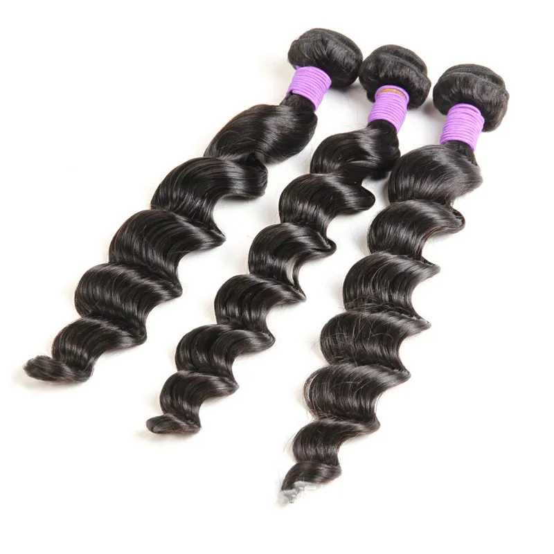 Brazilian Virgin Human Hair Weave 3 buntar Obearbetade Brazilian Peruian Malaysian Lös Deep Wave Naturlig Färg Människohårförlängningar