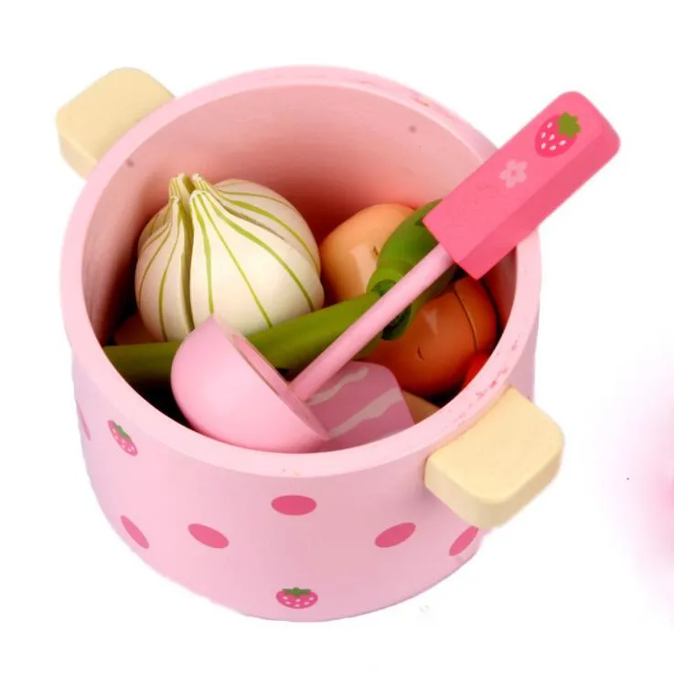 Babyspeelgoed Super Leuke Simulatie Groente Hot Pot Houten Speelgoed Spelen Voedsel Prente Spelen Voedsel Set Verjaardagscadeau