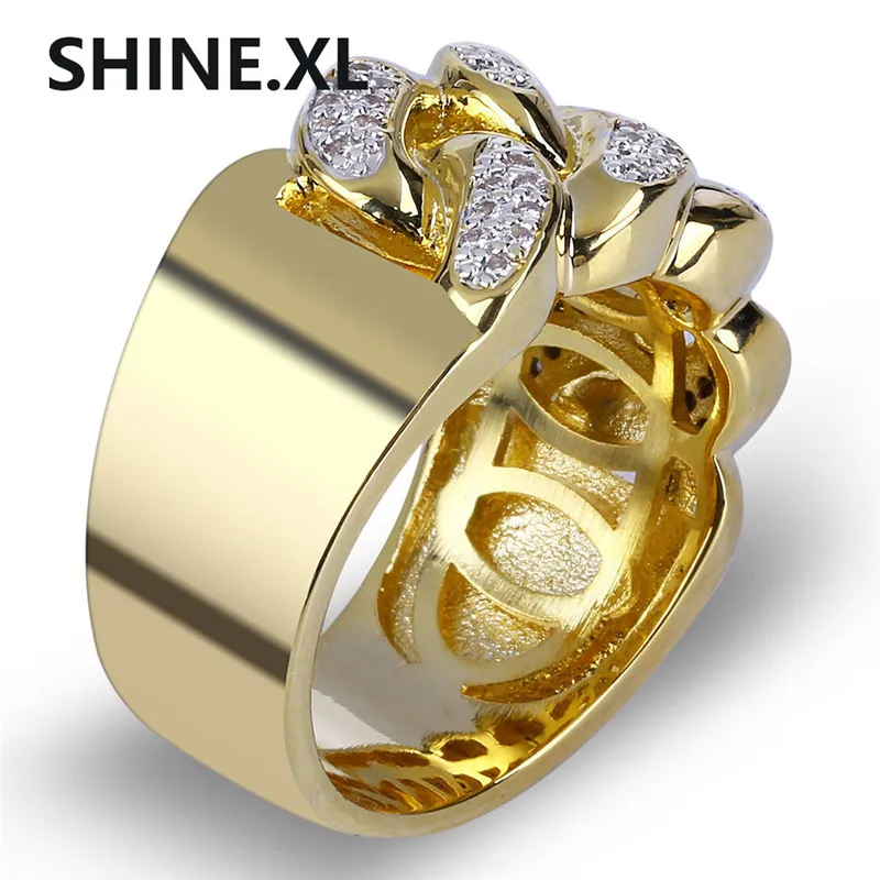 Nowy niestandardowy kolor złota Plated Miami Cuban Chain Pierścionki Micro Pave CZ Kamienia pierścienie z 7,8,9,10,11 pięciu rozmiarów dla mężczyzn