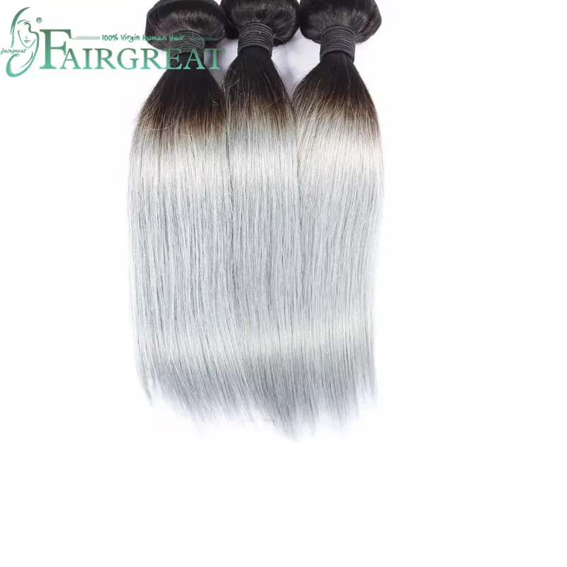 Fairgreat Nouvelle Arrivée # 1B / Gris 100% Virgin Hair Weave Cheveux Humains Brésiliens Argent Gris Droite Bundles / Extensions de Cheveux Ombre