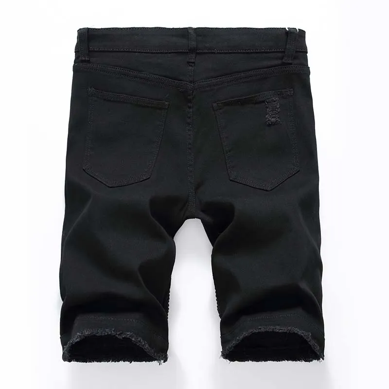 Calças de brim dos homens shorts da motocicleta motociclista calças curtas magro rasgado buraco denim shorts masculino designer jeans181v