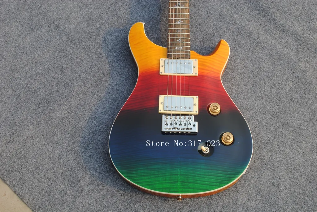 Custom Guitar Store, Rainbow Color Paul Smith Gitarr, 100% Trä Korea Paint, Höger Hand 6 String Electric Guitar