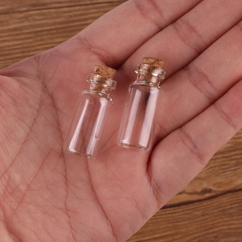 Formato 10 * 28 * 5mm 1ml Mini vetro trasparente Wishing Bottles Minuscole fiale di vasi con tappo in sughero 100 pezzi