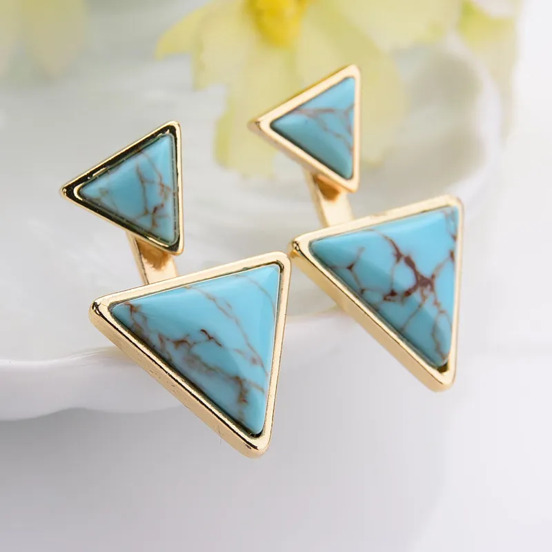 Vintage Gold Color Triangle White Green Turquoise Marmeren Natuursteen Charms Oorbellen Sieraden voor Vrouwen