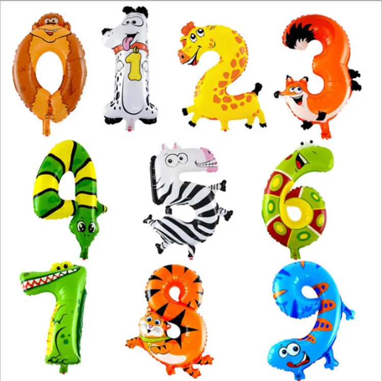 10 colores Los Números 0 a 9 Forma Globo animal globos metálicos Decoraciones infantiles de dibujos 10 colores Los Números 0 a 9 Forma Globo animal globos metálicos Decoraciones infantiles de dibujos