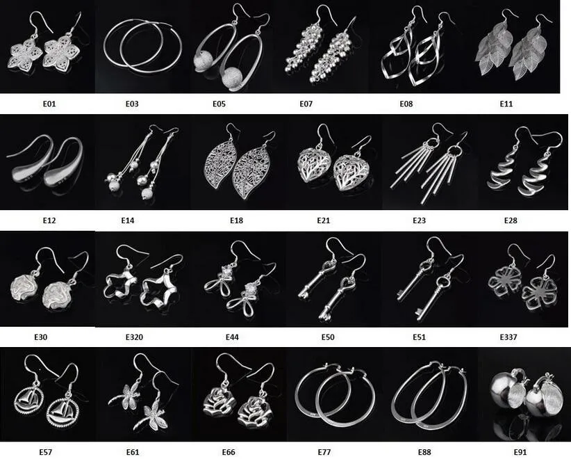 스탬프 925 혼합 주문 60 pcs 30 쌍 로트 이어링 925 스털링 실버 보석 공장 가격 패션 샤인 귀걸이