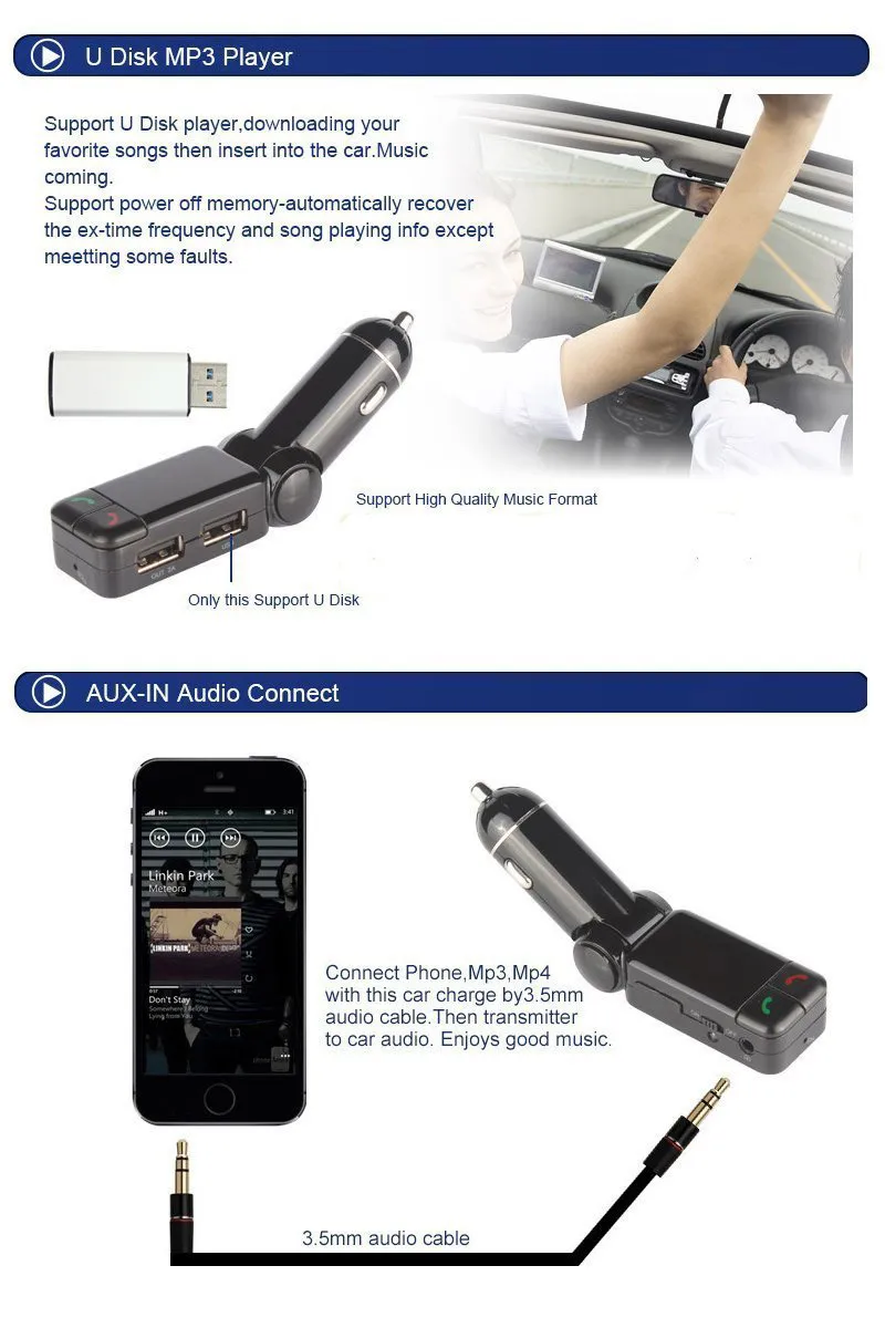 BC06 Bluetooth Car Kit MP3 FM Transmitter Hands Free USB Charger For iPhone Samsung HTC Android