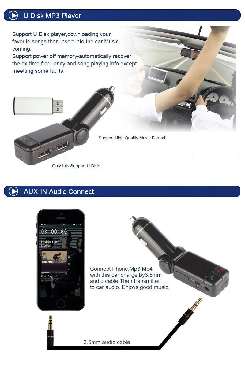 BC06 Bluetooth Car Kit MP3 FM Transmitter Hands Free USB Chor iPhone Samsung HTC Android