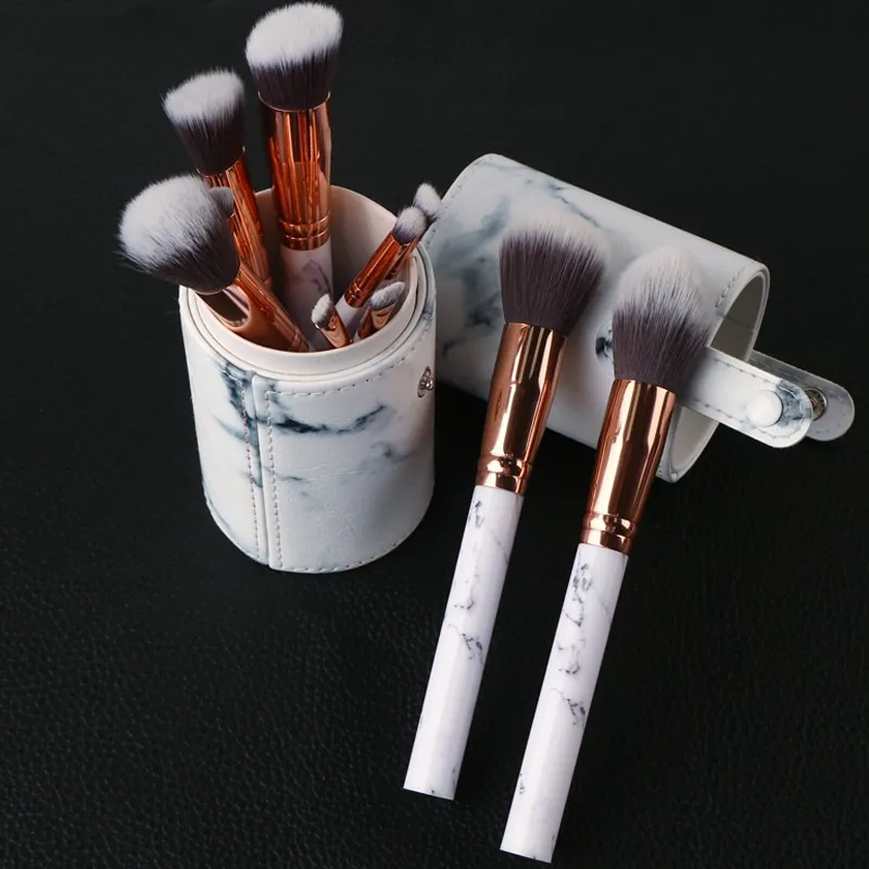 10 satz 10 stücke Marmor Make-Up Pinsel Professionelle Make-Up Pinsel Foundation BB Creme Hohe Qualität Mit PU Eimer