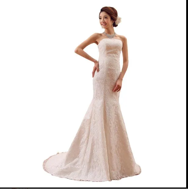 2018 Nuovo stile classico coreano Abito estivo Design bianco con spalle scoperte Abito da sposa da sposa sexy in pizzo Vestido de Noiva