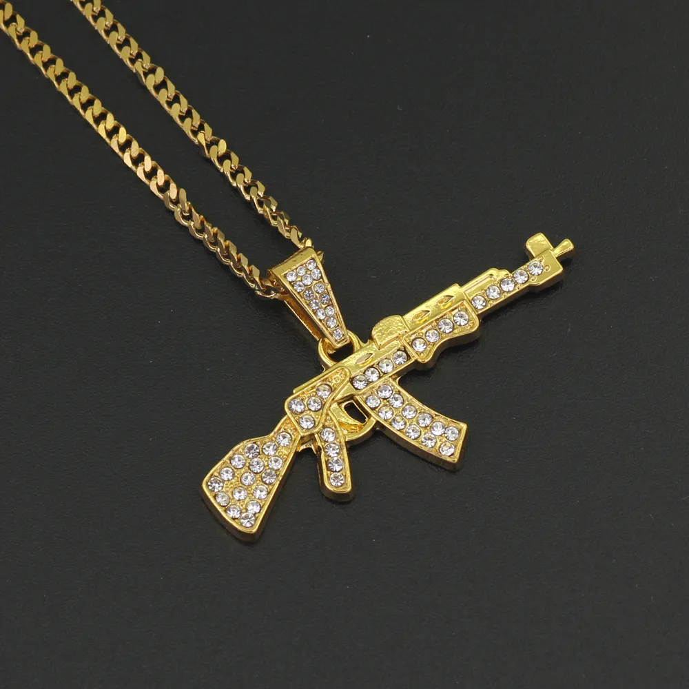 Hip Hop cristal AK47 pistolet pendentif collier bijoux 24 pouces chaîne cubaine N6866279246