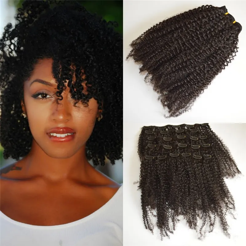 Burmese Kinky Curly Clip in Human Hair Extensions for African American 7 pcs/set 120g G-EASY