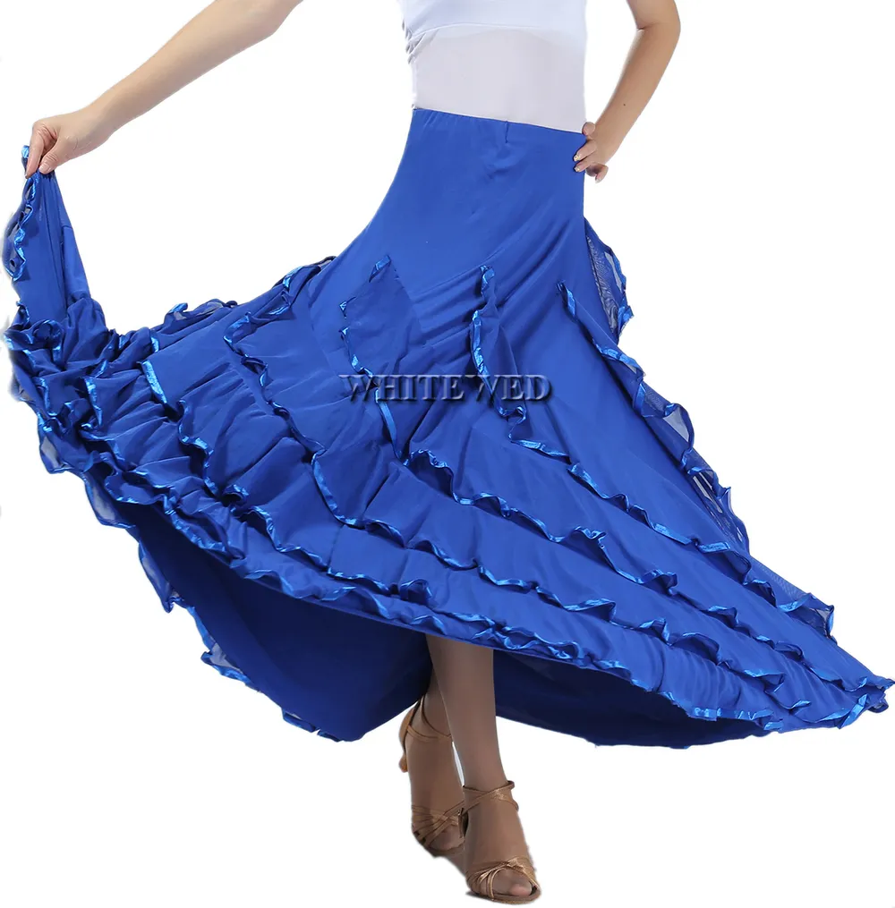 Dança feliz Flamenco Folclórico Prático Dançarinos Trajes Saias Longo Círculo Completo Malha Flamenco Salão de baile Dança Latina Saia Traje Barato