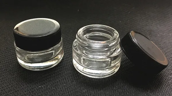 Glas Stash Jar Container 3G 3ML Custom Logo Clear Wax Dab Container Mini Kleine Cosmetische Jar met Black Deksel