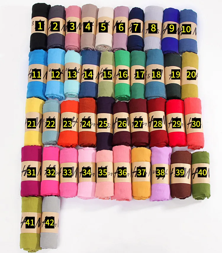 42 개 색상 봄 여름 패션 솔리드 레이디 스카프 자외선 차단 코튼 및 리넨 캔디 컬러 스카프