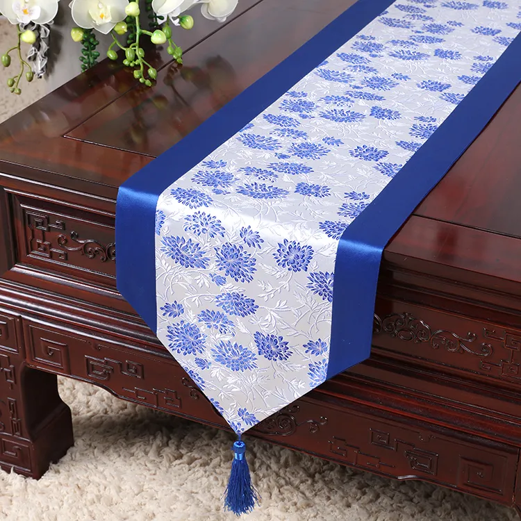 Laatste lange luxe zijden stof tabel runner eettafel mat placemat damast jacquard koffietafel doek voor partij woondecoratie 200x33 cm