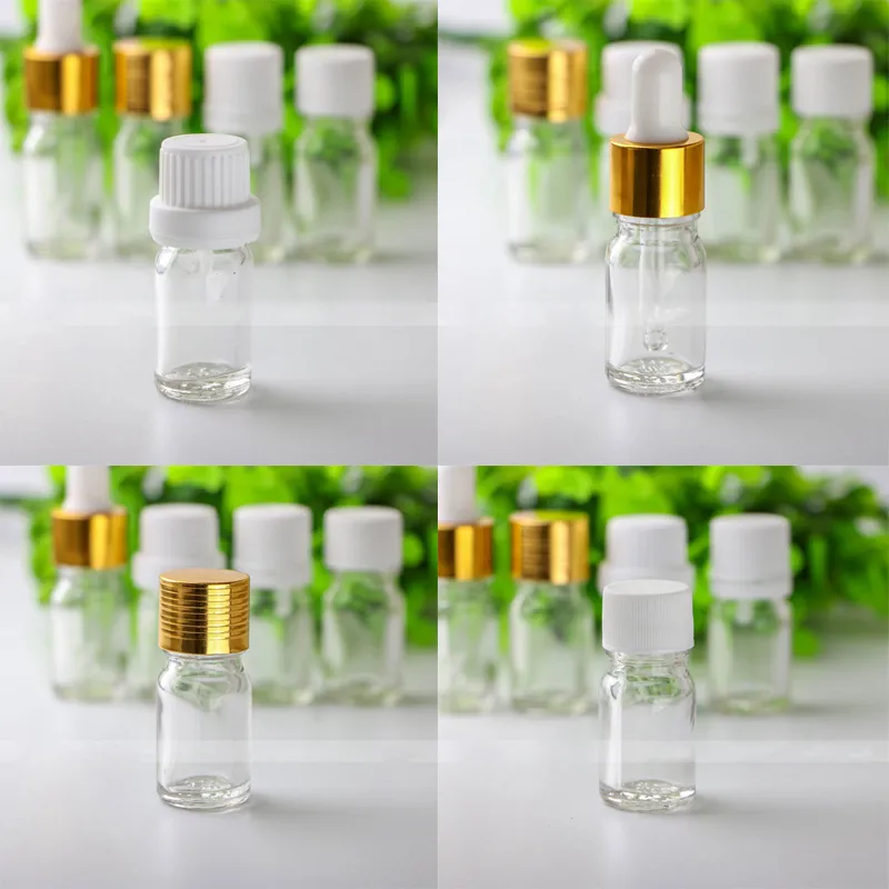 Best Price 5ml Clear Glass Dropper Bottles For E liquid E juice 5ml Empty Essential Oil Glass Bottles With Gold White Cap