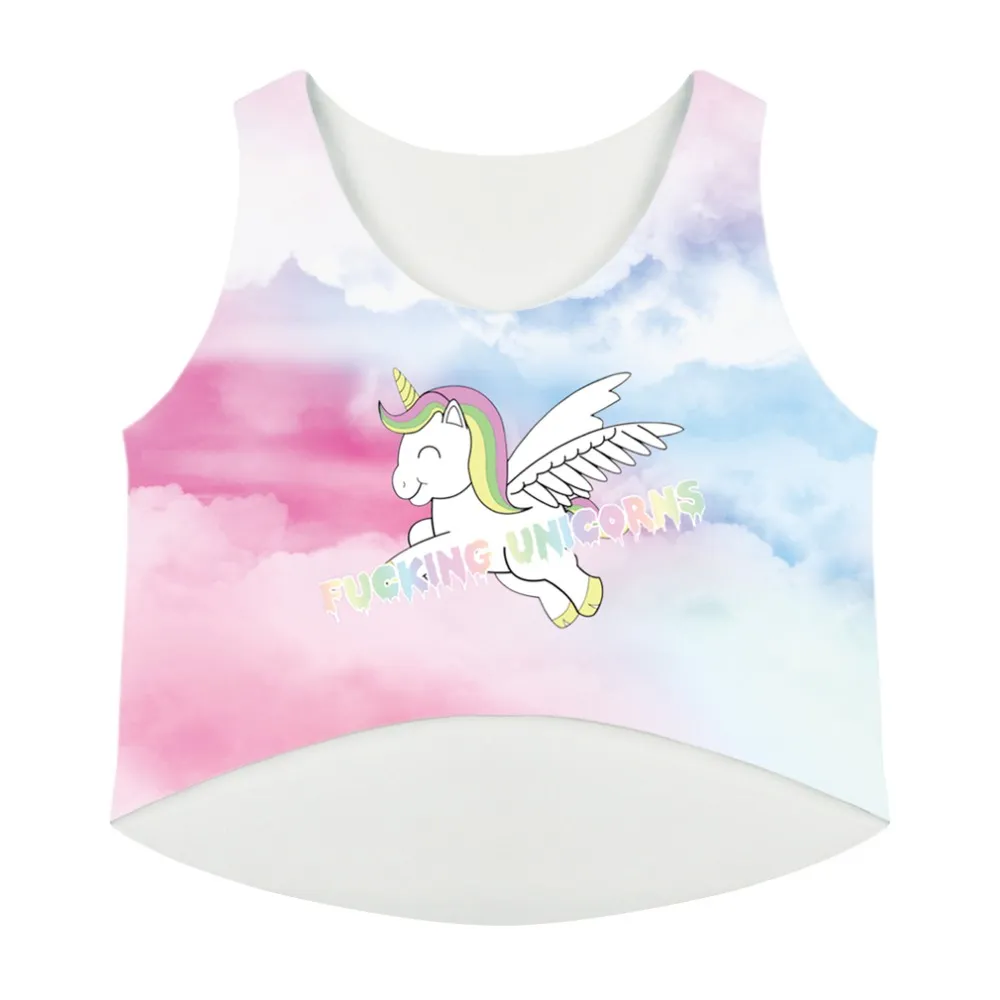 2016 nuevas mujeres camiseta blanca de dibujos animados unicornio 3D impreso Camis crop Tops mujer Casual Tee Tops para mujeres Blusas camisolas casuales