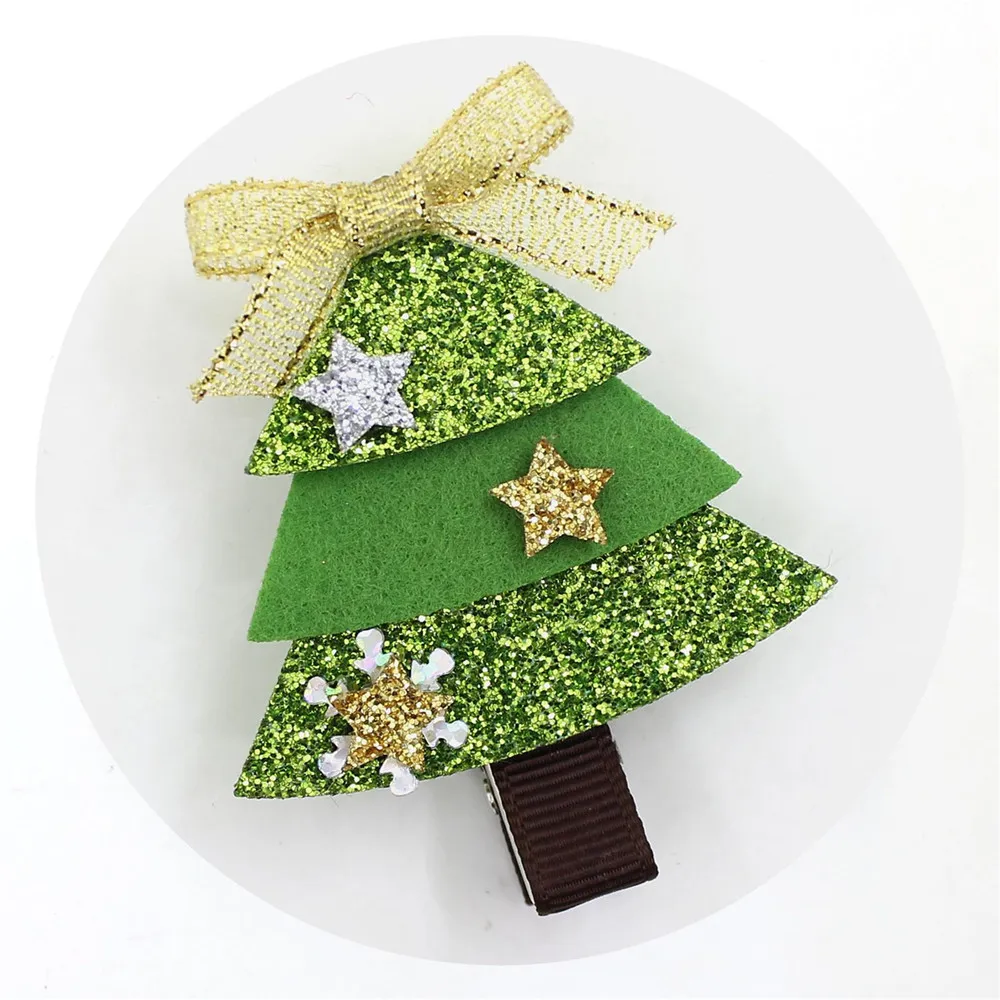 Butique moda urocze błyszczące Świąteczne spinki do włosów solidne renifer Santa Holly Leaf Candy Tree Tree Clips Princess Party Headwa4315784