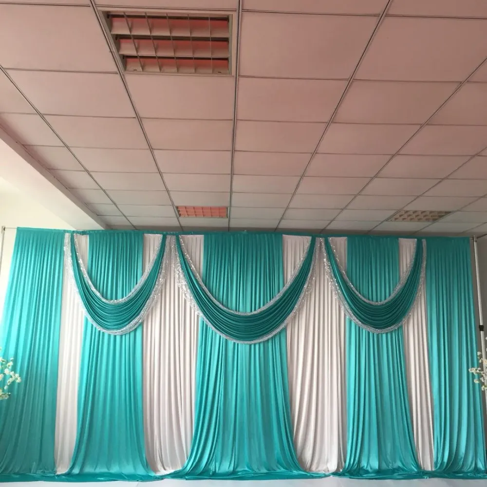 ice silk blue / teal silver swag and blue drapes only for 3m*6m curtain decoration