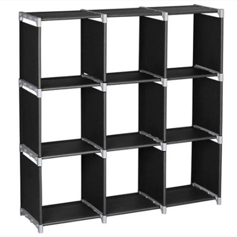 Free shipping Multifunctional Assembled 3 Tiers 9 Compartments Storage Shelf Black Storage Holders & Racks