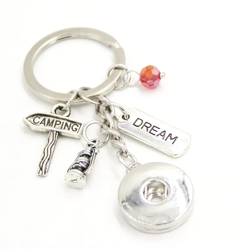 Ny ankomst DIY EXTRANGEABLE 18mm Snap Smycken Snap Key Chain Camping Key Chain Bag Charm Dream Key Ring för Travel Camper Gifts